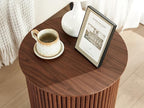 AVZEAR Small Round Side Table Fluted Night Stand Set of 2, 17.7" Mid Century Modern End Table, Circle Bedside Tables Wood Nightstands for Small Spaces, Living Room, Bedroom (Rustic Walnut)