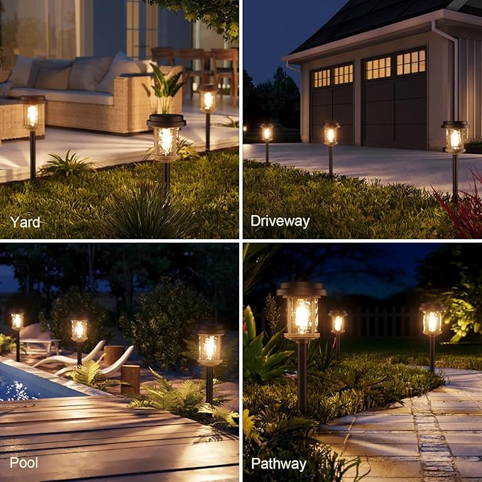 XMCOSY+ Solar Pathway Lights, Dual-Tone Solar Lights Outdoor Waterproof IP65, 20 LM LED Bright Glass Outside Light for Garden Path Yard Walkway Driveway (‎Black & Brown)