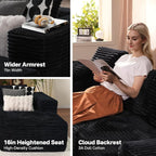 104" Cloudy Sectional L Shaped Couch for Living Room, No Assembly Required, Modular Comfy Sofa with Deep Seat, Fluffy Couch with Sleeper Chaise for Apartment Lounge (Black)