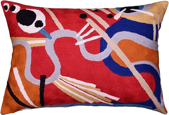 Lumbar Kandinsky Red Modern Throw Pillow Cover in Flow | Red Abstract Pillowcase | Modern Couch Pillow Contemporary | Outdoor Pillow | Mid Century Chair Cushions | Hand Embroidered Wool Size 14x20