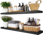 BGMG Wood Floating Shelves 36 inch Long,Wide Rustic Wooden Wall Shelves for Bathroom Living Room Bedroom Kitchen Farmhouse Set of 2-36x6.7x1.25 inch-Black