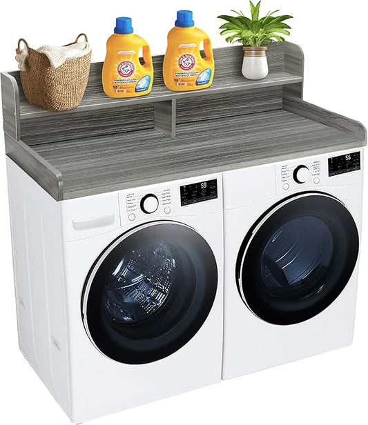 Royxen Laundry Countertop with 2-tier Shelf Universal Fit, Washer and Dryer Countertop with Storage Space, Shelf Height 11.5 Inches, Solid Wood, Eucalyptus