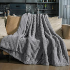 Pawque Super Soft Cozy Throw Blanket Queen Size for Couch Bed, Fluffy Sherpa Fleece Reversible Thick Warm Fuzzy Blanket for All-Season, 3D Checkered Jacquard Decorative Blankets, Grey, 90"x90"