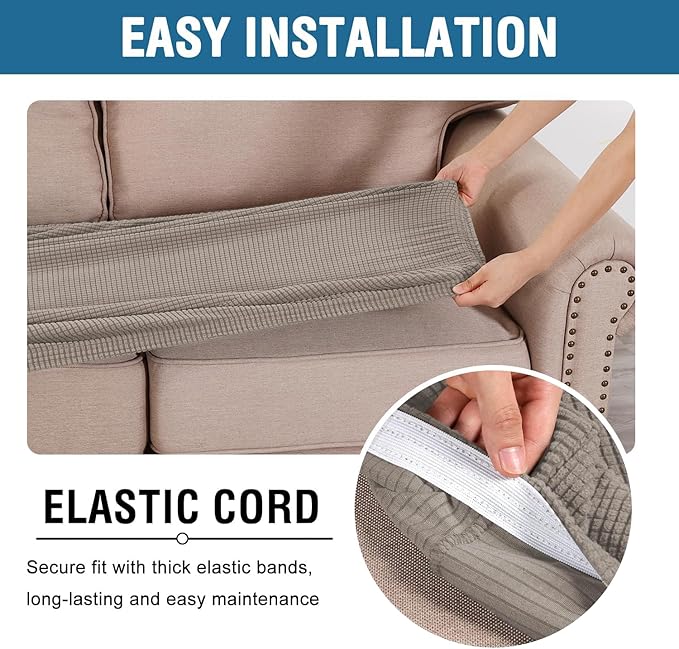 H.VERSAILTEX Super Stretch Individual Seat Cushion Covers Sofa Covers Couch Cushion Covers Slipcover Sets Thick Jacquard Textured Twill Fabric (1 Piece Chair Cushion Cover, Taupe)