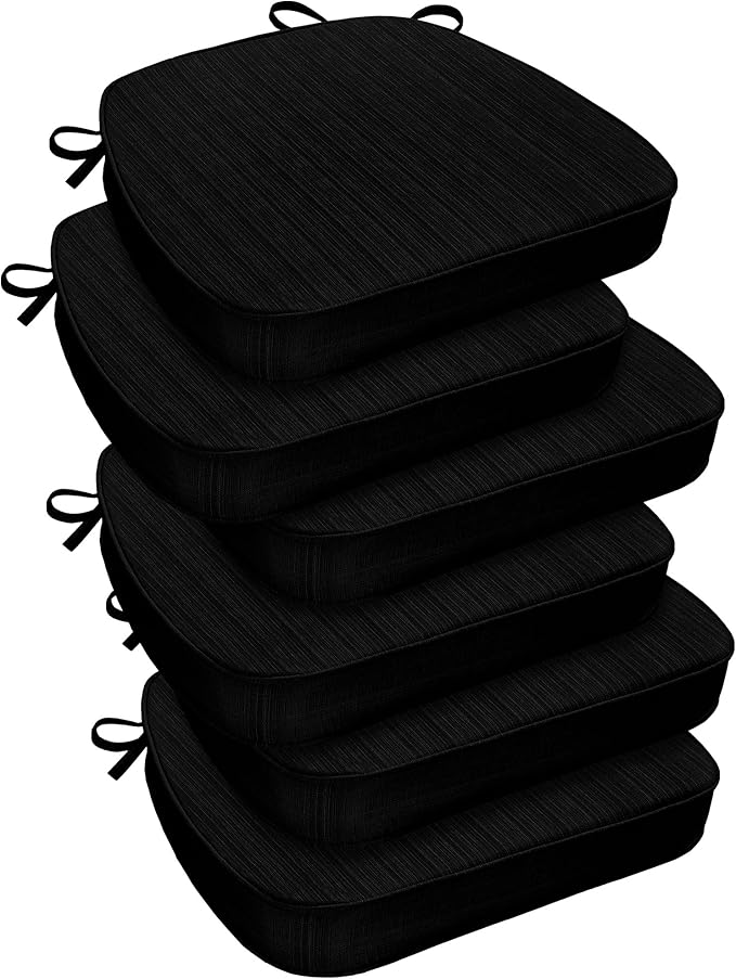downluxe Chair Cushions for Dining Chairs, Waterproof Kitchen Chair Pads, Non-Slip Dining Seat Cushion with Ties, 17" x 16" x 2.5", Black, 6 Pack