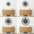 Maxstar Round Wall Clock for Living Room Decor Battery Operated Non Ticking Black Metal Wood Clocks for Home Living Room Garden Office Kitchen Decoration -16 inch