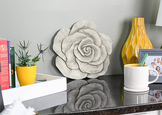 NAT & Jules Rose Flower Shaped Dimensional Indoor Outdoor 12 inch Cast Resin Decorative Garden Stepping Stone, Patio, Walkway Sculpture Yard Art, White