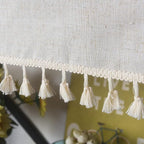 Sutuo Home Boho Sheer Curtain Valance Cotton Linen with Bohemian Handmade Tassels, Short French Farmhouse Window Treatment for Kitchen Cafe, Rod Pocket, 1 Panel 59" W x 18" L, Natural