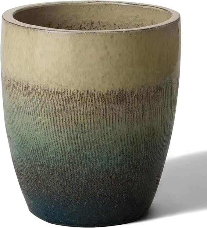 Emissary Home and Garden Bullet 11.5 in. Bayside Green Ceramic Round Planter (11.5 in. L x 11.5 in. W x 14 in. H) with Drainage Hole