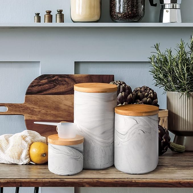 Yangbaga Coffee Canister with Airtight Lid, Ceramic Sugar Canisters Sets for the Kitchen, Food Storage Containers for Ground Coffee,Tea,Sugar,Spice