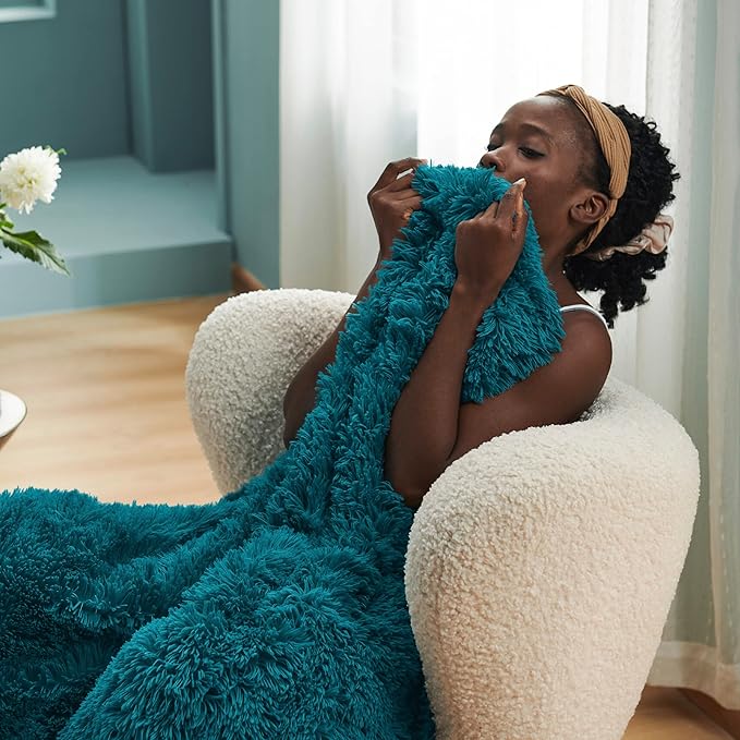 Bedsure GentleSoft Fuzzy Sherpa Faux Fur Twin Blanket Teal Cozy Gifts for Women Men, Soft Fleece Plush Warm Minky Thick Blanket Twin Size for Bed, Couch, Room Dorm Essentials Teal Decor Gifts, 60x80