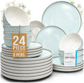 24 Piece Dinnerware Sets for 8 - Modern Style Stoneware Dinnerware Set - Microwave Safe Dinner Plates and Bowls Sets for 8, Ceramic Dish Set, Bowl and Plate Sets for 8, Beige Light Blue Set for 8…