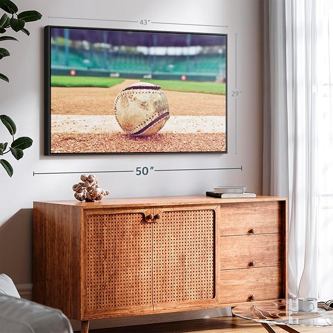 ElephantStock Baseball In Stadium Wall Art - Horizontal Framed Canvas - 1-Piece Living Room Wall Decor - Car Photography Canvas Print - Brown and Beige Decor for Wall - 43" X 29"