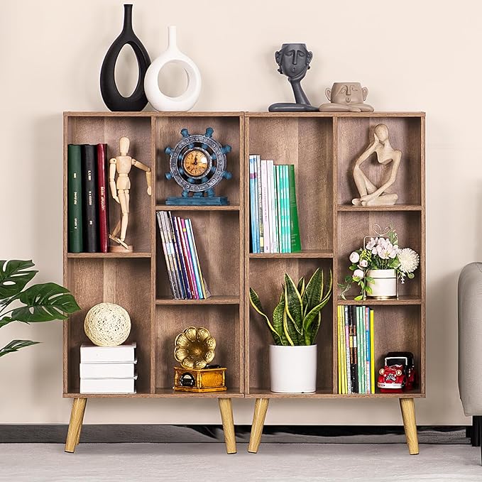 5 Cube Small Bookshelf - 3 Tier Mid-Century Modern with Legs