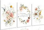 3Pcs Framed Watercolor Flowers Canvas Wall Art In A Field Of Roses She Is A Wildflower Painting Picture Wall Decor Pink wreath Poster Print Artwork for Nursery living room Girls Room Home Decoration