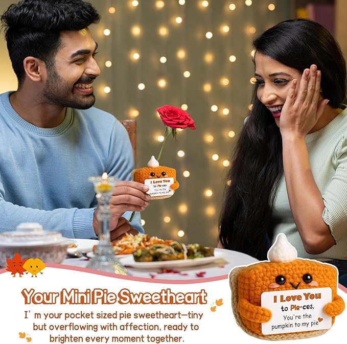 I Love You Handmade Crochet Pumpkin Pie Present, Gifts for Him Her Boyfriend Girlfriend, Anniversary Wedding Valentine’s Day Romantic Fall Decor Birthday Gifts for Women Men, Couple Wife Husband