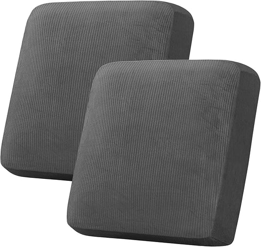 H.VERSAILTEX Velvet Stretch Couch Cushion Cover Plush Cushion Slipcover for Chair Loveseat Sofa Cushion Furniture Protector Seat Cushion Sofa Cover (2 Piece Large Sofa Cushion Covers, Grey Striped)