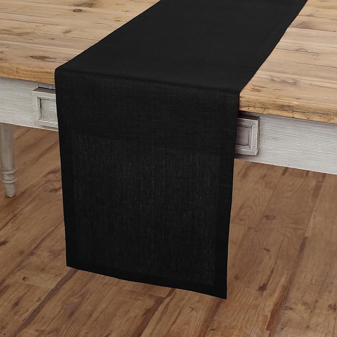 Solino Home Linen Black Table Runner 90 Inches Long - 100% Pure Linen 14 x 90 Inch Table Runner for Dining, Fall, Autumn, Halloween, Thanksgiving - Fete