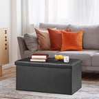 SUPER DEAL 30 inches Folding Ottoman with Storage, Bedroom Footrest Bench, Rectangle Sotrage Chest for Living Room Entryway, 30"x15"x15", 85L, Faux Leather, Black