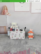 LANGYASHAN Rectangular Storage Bin Collapse Canvas Fabric Cartoon Storage Basket with Handles for Organizing Home Kitchen Boys and Girls Toys Office Closet Shelf Baskets (Rec Romantic Tulip)