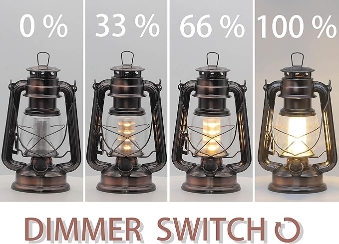 YAKii LED Vintage Lantern Metal Hanging Hurricane 12 LED Dimmer Switch Warm White Battery Operated Power Outage Indoor Camping Lighting Outdoor Brooklyn (Copper 2 Pack)