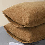 CaliTime Throw Pillow Covers Decorative 20 X 26 Inches Pack of 2 Cozy Chenille Standard Pillow Shams Cases for Couch Sofa Bed Living Room Home Apricot Brown