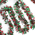 50 Feet Green Red Christmas Metallic Tinsel Twist Hanging Garland with Snowflake for Home Mantle Xmas Tree Staircase Railing New Year Holiday Party Indoor Outdoor Decorations