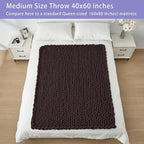 Bigacogo Chunky Knit Throw Blanket for Couch, 40x60 inches, 100% Hand Knitted with Thick Jumbo Chenille Yarn, Cozy Soft Large Rope Knot Cable Crochet Blankets for Sofa Bed Living Room, Chocolate