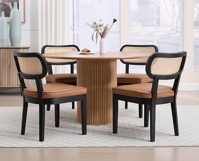 EALSON Rattan Dining Chairs Set of 4 - Mid Century Modern Farmhouse Brown
