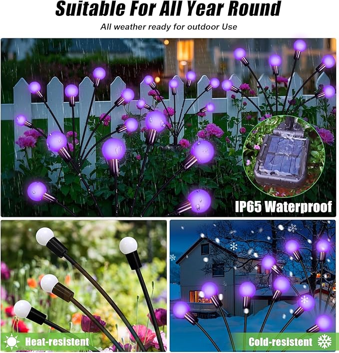 Solar Garden Lights Outdoor, Waterproof Solar Powered Lights for Yard Pathway Patio, Swaying Lawn Decor as Gardening Gifts for Women Holiday (Purple, 6 Pack 36 LED)