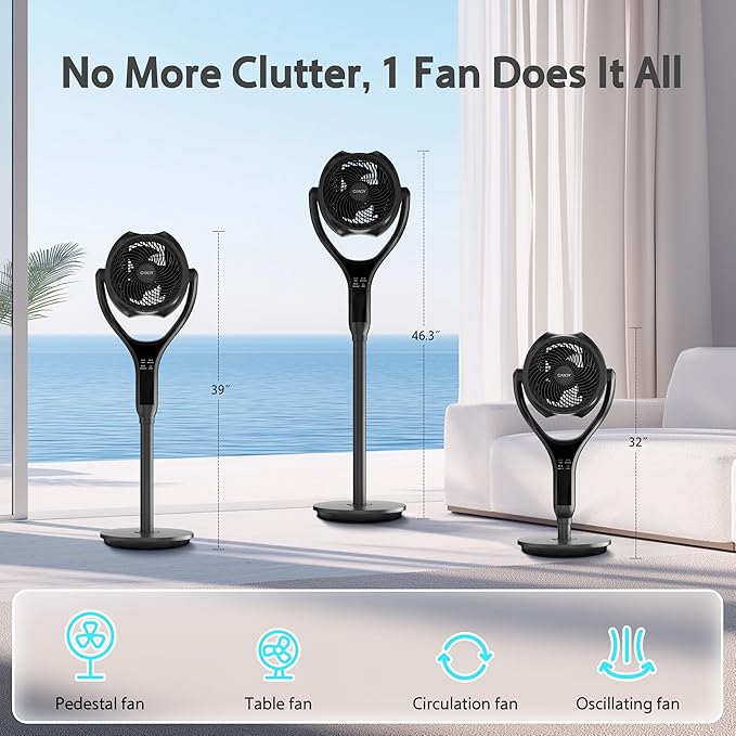 Standing Fan for Bedroom, 90° & 120° Oscillating Pedestal Fan, 3 Heights Adjustable Floor Fan with Brushless DC Motor, 12 Speeds, 3 Modes, Night Light, 12H Timer, Remote for Home, Dorm, Office