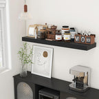 12'' Deep Floating Shelves, 48 Inch Large Floating Shelf Black, Deep Wall Shelves for Living Room Bathroom Laundry Room Bedroom Kitchen Home Office - Black