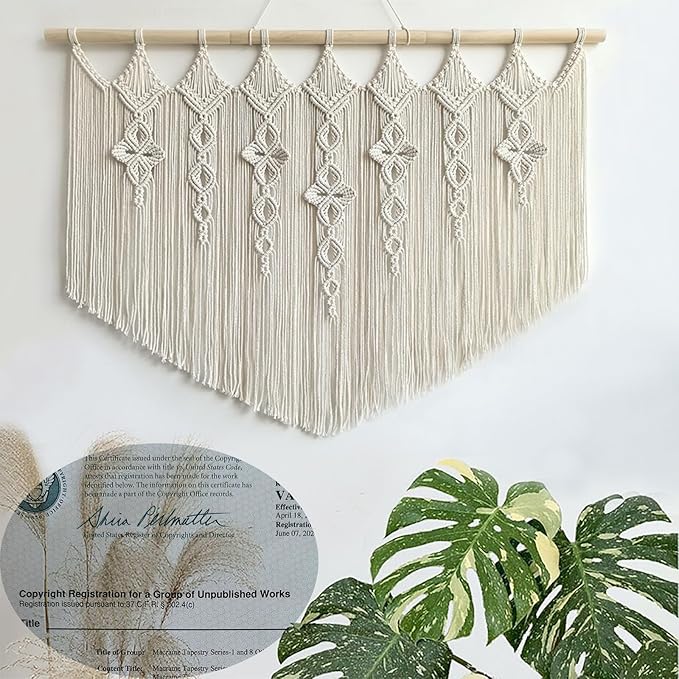 Achart Macrame Wall Hanging Large- Boho Wall Decor- large wall art- Wall Decor Living Room- Macrame Tapestry Boho Decor for Bedroom (Beige-Flower)