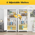 Kitchen Pantry Cabinet,75”White Metal Storage Cabinets with Doors and 4 Adjustable Shelves,Kitchen Cabinet with 2 Gold Handles,Tall Cabinet for Livingroom,Pantry, Bathroom