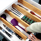 Utoplike Bamboo Drawer Dividers Large(Fits 18.6"-20.6" Drawer Inner Size, Height > 4.05"), Adjustable Kitchen Drawer Organizers for Clothing, Spring Loaded, 4 pcs