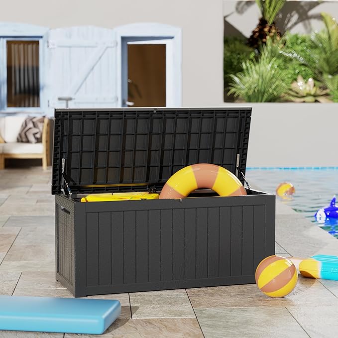 270 Gallon Outdoor Storage Box Patio Deck Box Waterproof, Resin Lockable Outside Large Storage Bin for Pool Cushion Furniture, Garden Tools UV-Resistant, Black