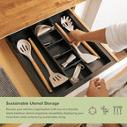 Adjustable Kitchen Drawer Organizer for Utensils and Junk, Food-Safe Contract Grade with 100% Sustainable Wood, Expandable from 16 to 28 Inches Wide - Black Bamboo