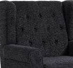 UIXE High Back Accent Chairs Set of 2, Upholstered Armchair in Fabric, Retro Wingback Arm Chair for Living Room, Comfy Single Sofa Bedroom Reading Seat with Solid Wood Legs - Black Blue