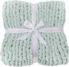 Bigacogo Chunky Knit Throw Blanket for Couch, 40x60 inches, 100% Hand Knitted with Thick Jumbo Chenille Yarn, Cozy Soft Large Rope Knot Cable Crochet Blankets for Sofa Bed Living Room, Mint