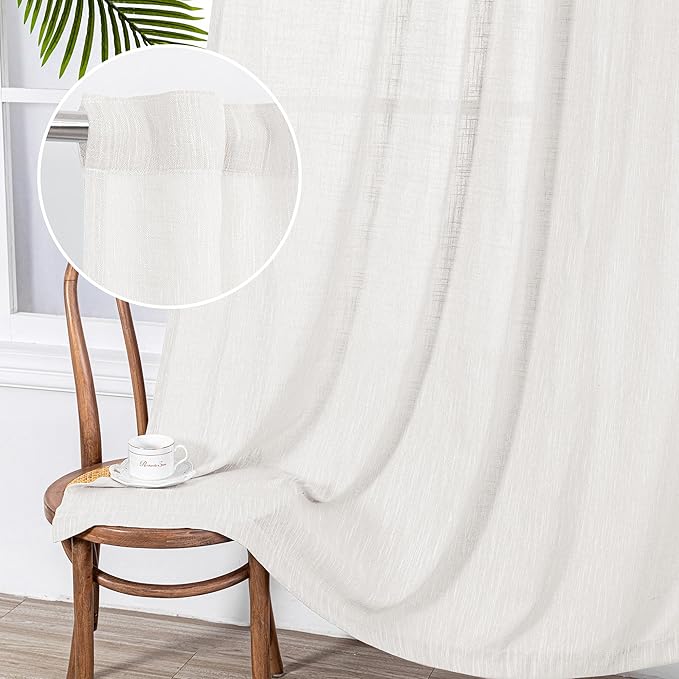 MYSKY HOME Extra Long Curtains for Living Room, Soft Cotton Fabric Boho Window Curtain Drapes Light Filtering Semi Sheer Backdrop Panels, 50 x 108 Inches, Natural, 2 Pieces