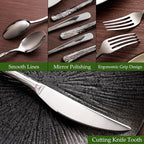 Aisoso 60-Piece High-End Silverware Set with Stone Patterned Handle Mirror Finished Stainless Steel Serving Utensils for 12, Durability and Dishwasher Safe for Home, Restaurant, Weddings