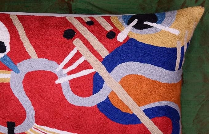 Lumbar Kandinsky Red Modern Throw Pillow Cover in Flow | Red Abstract Pillowcase | Modern Couch Pillow Contemporary | Outdoor Pillow | Mid Century Chair Cushions | Hand Embroidered Wool Size 14x20