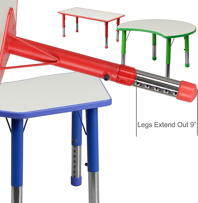 Flash Furniture Wren Adjustable Classroom Activity Table for School and Home, Plastic Activity Table for Kids, 23.625" W x 47.25" L, Gray/Blue