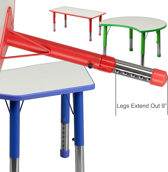 Flash Furniture Wren Adjustable Classroom Activity Table for School and Home, Plastic Activity Table for Kids, 23.625" W x 47.25" L, Gray/Blue