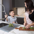Kraus Multipurpose Over-Sink Roll-Up Dish Drying Rack, Colander and Trivet in Dark Grey, KRM-10DG