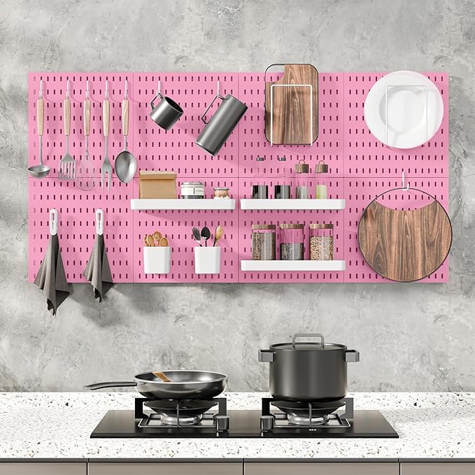 Pegboard Combination Kit, 25.2" x 25.2" Wall Mounted Storage Set with 4 Pegboards & 20 Accessories Hanging, Peg Boards Organizer