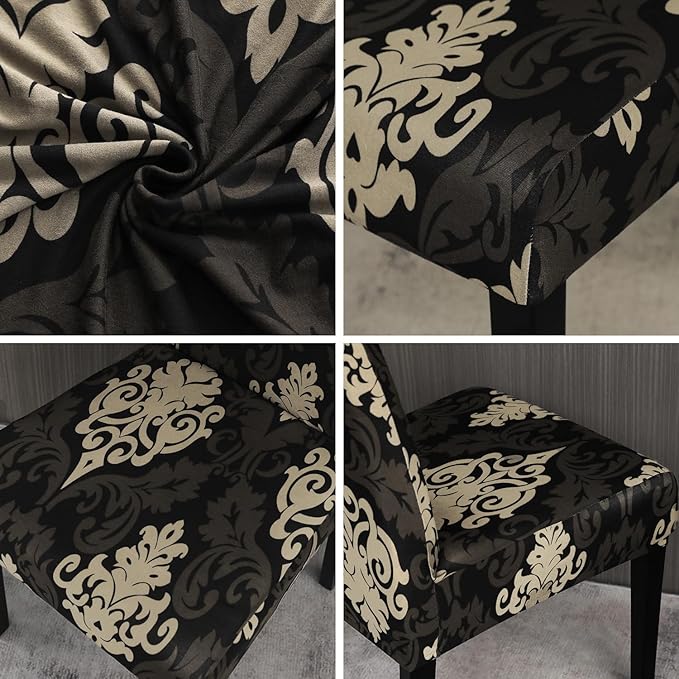 JQinHome Dining Chair Slipcover, High Stretch Removable Washable Chair Seat Protector Cover Set of 6,Chair Covers for Dining Room, Kitchen,Home Party,Wedding Ceremony(Luxe Black, 6PC)