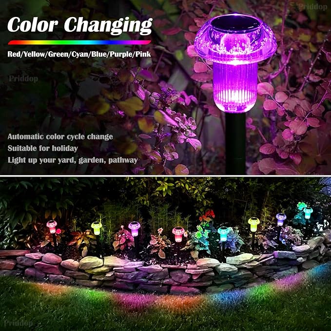 Solar Lights Outdoor Pathway Waterproof 12 Pack Color Changing LED Acrylic Mushroom Decorative Garden Lights for Yard Landscape Patio Outside Christmas Decorations