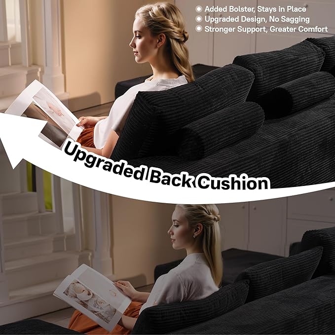 104" Cloud Sectional Couches for Living Room,L Shaped Boneless Couch in A Box,Sleeper Sofa with Comfy Chaise No Assembly Required,Black