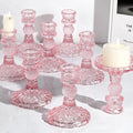 12Pcs Pink Candlestick Holders Set- 4" H Taper Candle Holders Bulk, Glass Candle Holders for Wedding, Party, Romantic Dinner Table Centerpieces, Festival Gifts & Windowsill Decor
